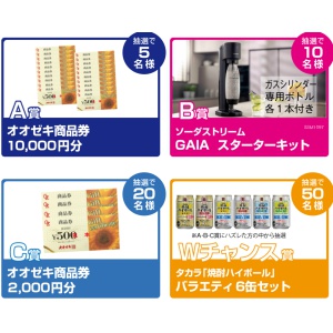 商品券・調理家電・宝酒造製品