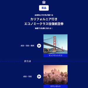 カリフォルニア行き エコノミークラス往復航空券