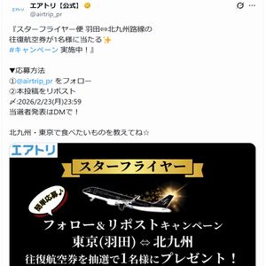 賞品画像：スターフライヤー羽田⇔北九州往復航空券