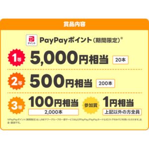 期間限定PayPayポイント5,000円分 他