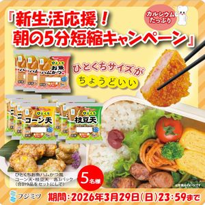 ひとくちお魚ハムかつ風+コーン天+枝豆天