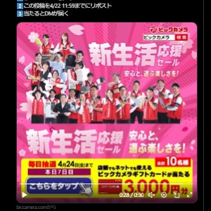 ビックカメラギフトカード3,000円分