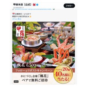 甲羅本店「楓花」ペア招待券
