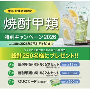QUOカード2,000円分　、焼酎甲類