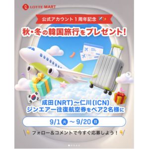 成田⇔仁川 ジンエアー ペア無料往復航空券