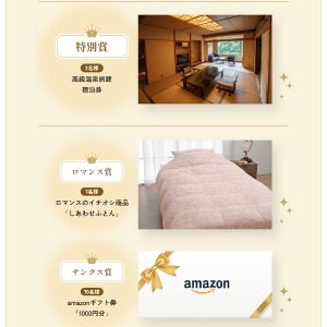 賞品画像：高級温泉旅館宿泊券 他