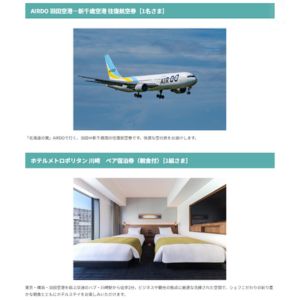 賞品画像：AIRDO 羽田－新千歳 往復航空券 他