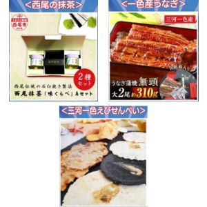 三河一色産うなぎ、西尾の抹茶　他
