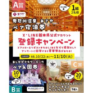 [栃木]鬼怒川温泉あさや ペア宿泊券 他