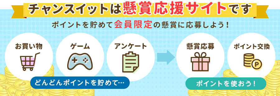 チャンイットは懸賞応援サイトです ポイントを貯めて会員限定の懸賞に応募しよう！