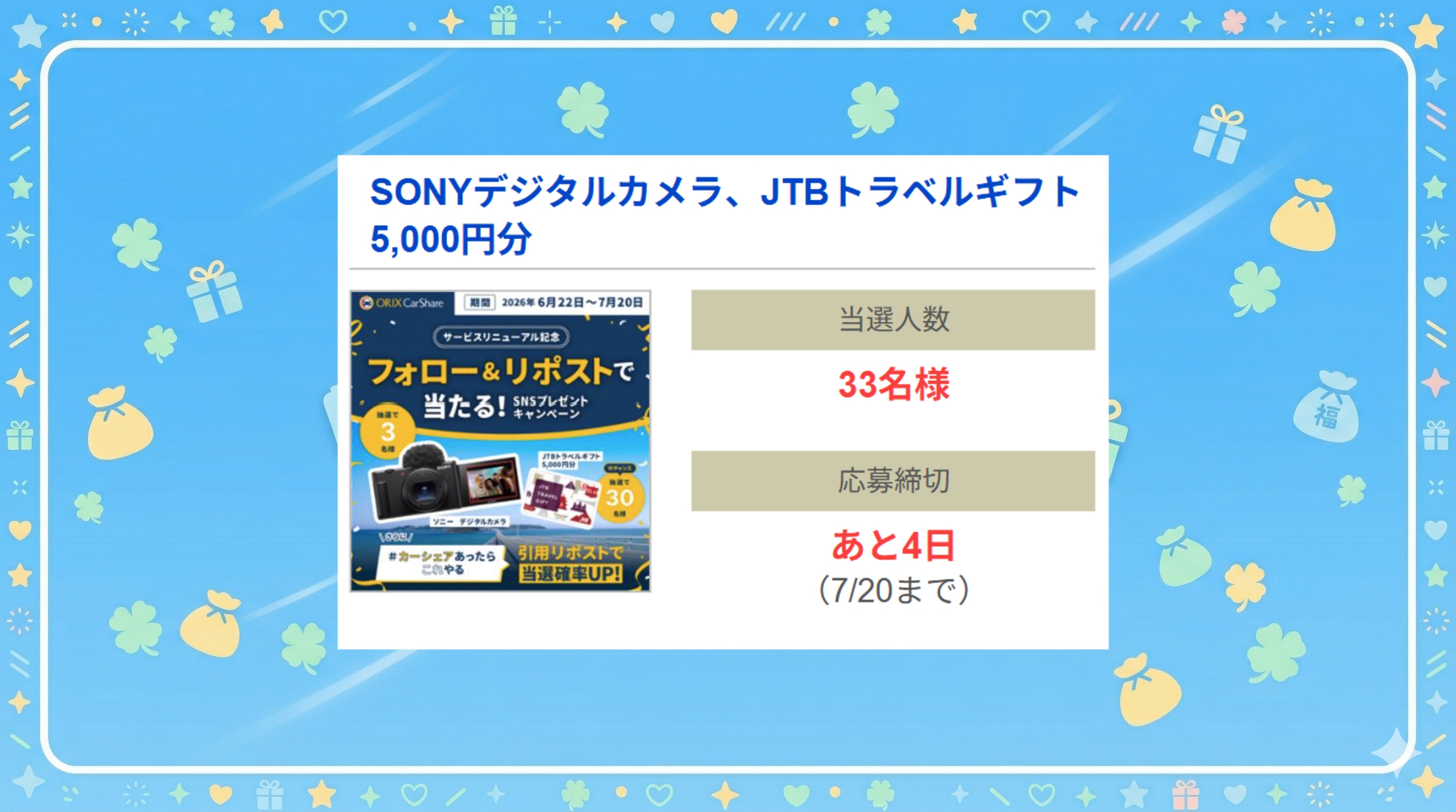 SONYデジタルカメラ、JTBトラベルギフト5,000円分
