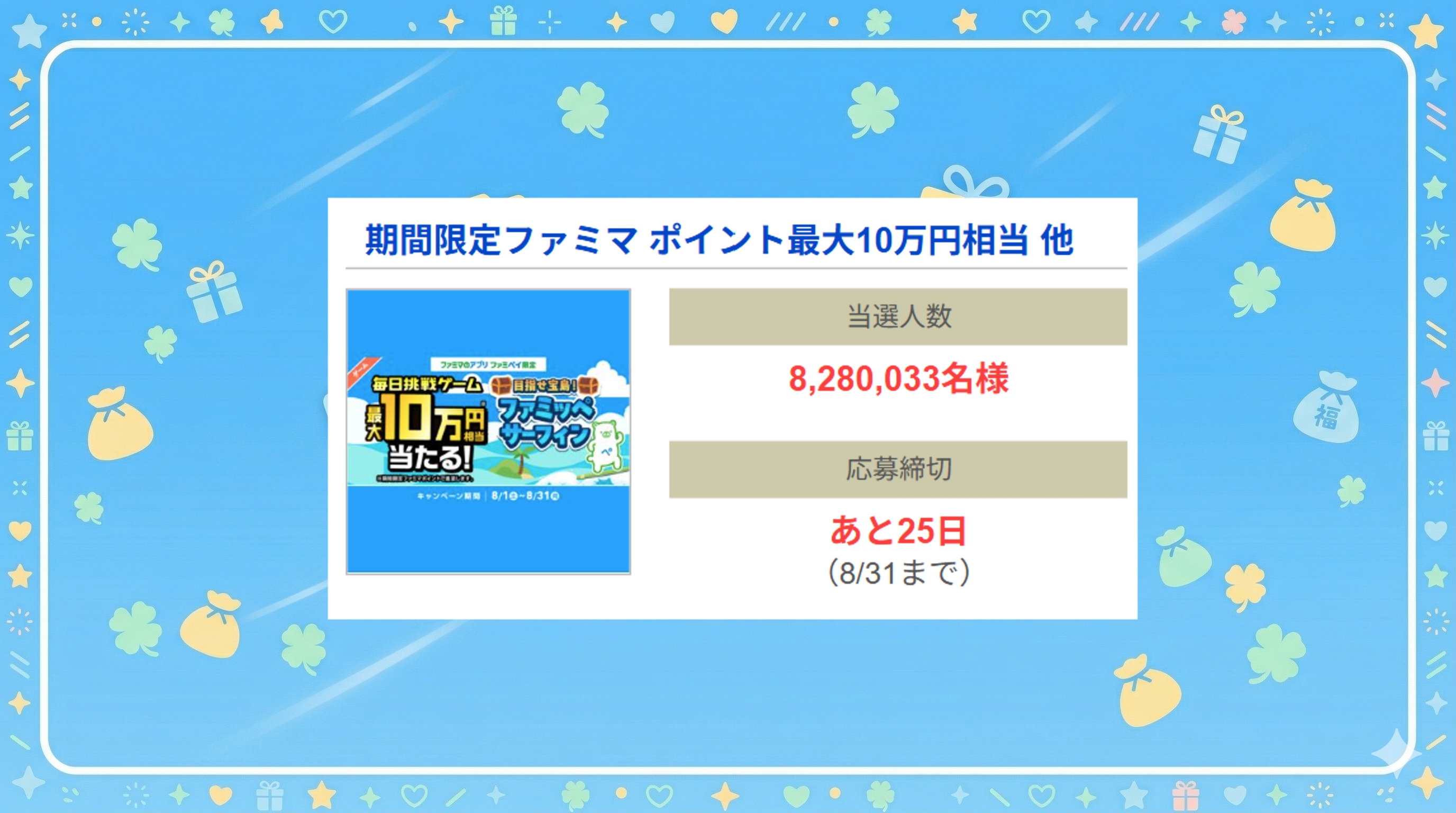 期間限定ファミマ ポイント最大10万円相当 他
