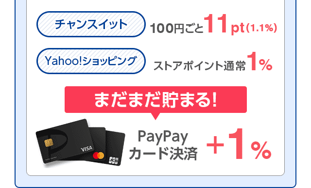 チャンスイット 100円ごと20pt(2%) Yahoo!ショッピング ストアポイント通常1% まだまだ貯まる！Yahoo!JAPANカード決済+2%
